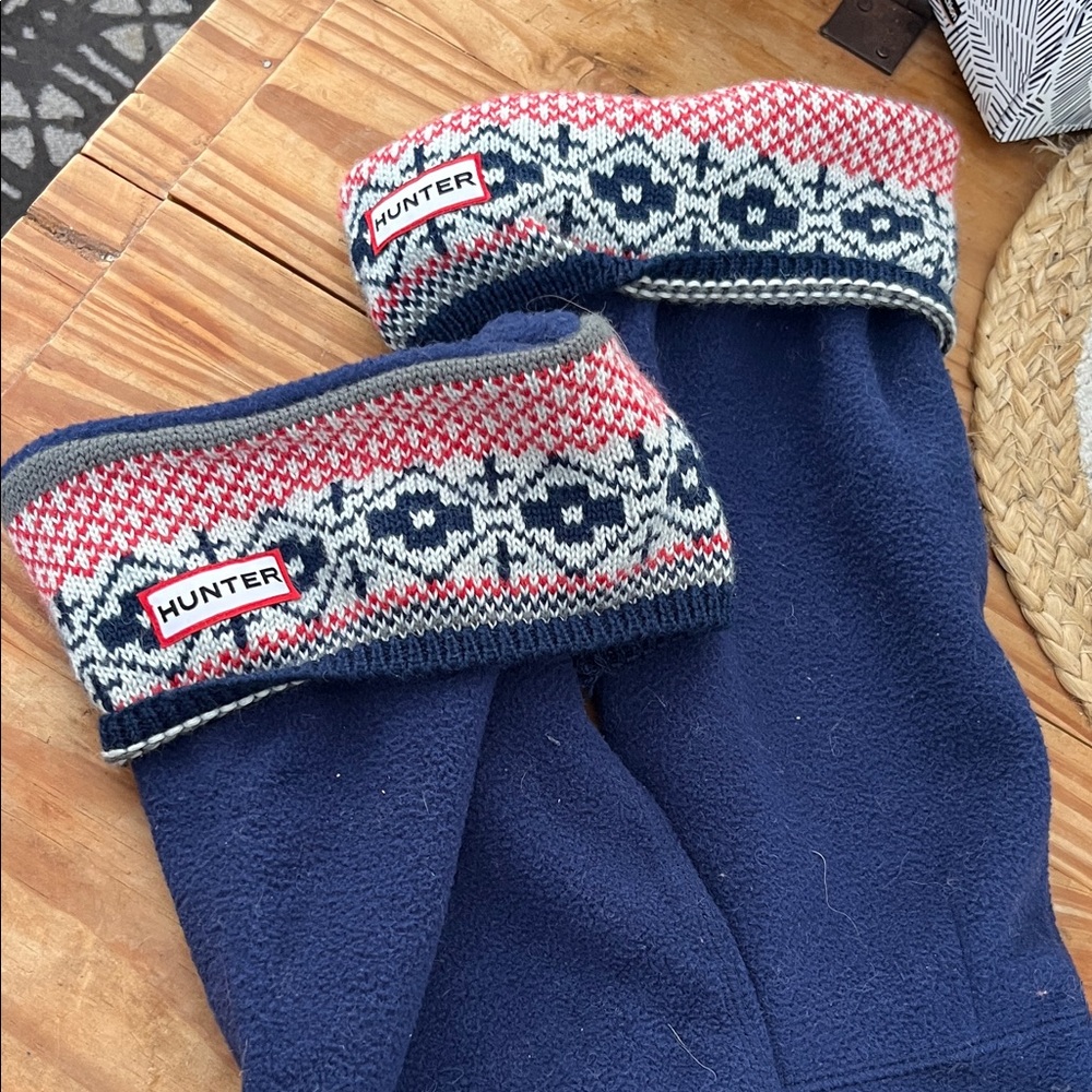 Hunter Blue and Red Patterned Boot Socks - Picture 2 of 2